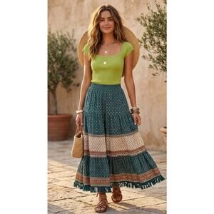 Reformation Green Ribbed Baby Tee Cap Sleeve XS Organic Cotton Blend Boho Chic